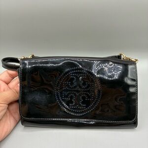 Tory Burch Patent Leather Black Shoulder Crossbody Purse Bag Magnetic